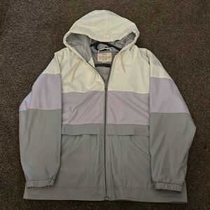 Gray and White Hooded Jacket
